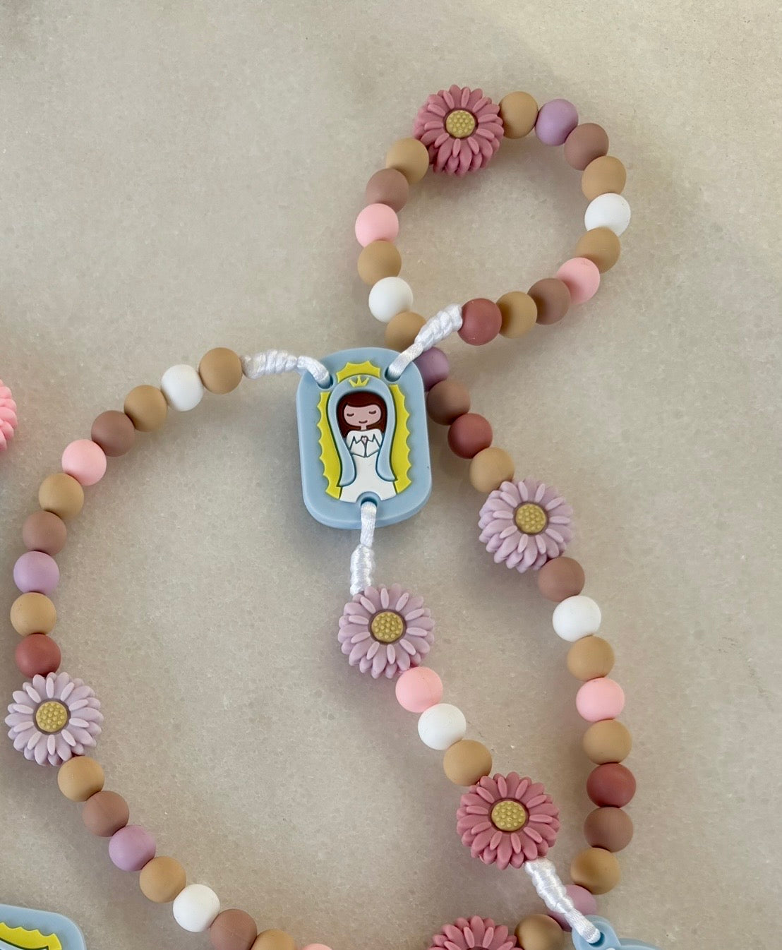 Rosario de Flores de silicón Rosa/Tierra