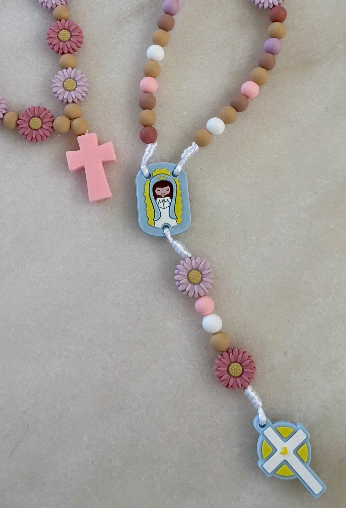 Rosario de Flores de silicón Rosa/Tierra